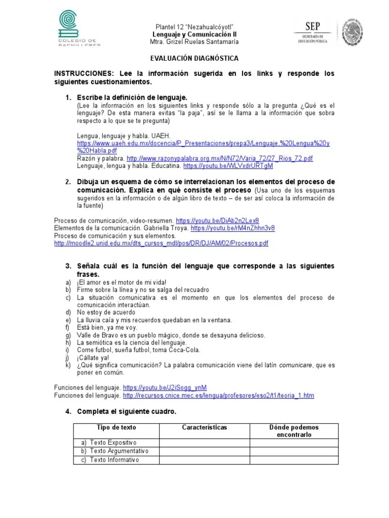 Evaluación Diagnóstica | PDF | Comunicación | Comprensión Lectora