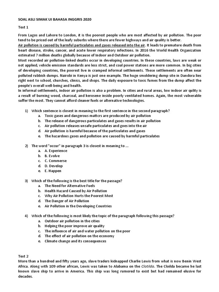 Soal Asli Simak Ui Bing 2020 | PDF | Air Pollution | Health Sciences