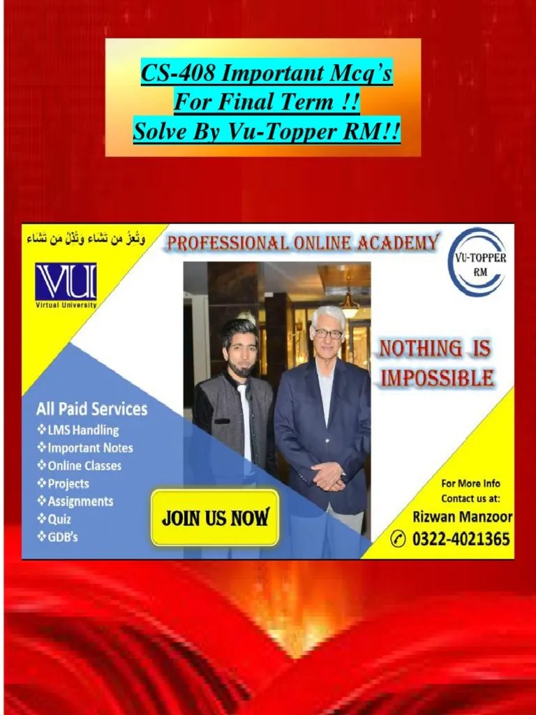 CS408 Quiz-3 File By Vu Topper RM | Download Free PDF | Graphical User Interfaces | Usability