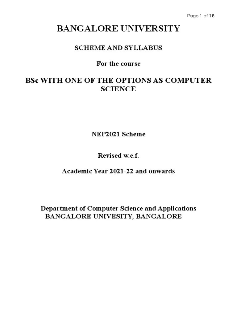 BSc Computer Science Major Syllabus (NEP) - Bangalore University | PDF ...