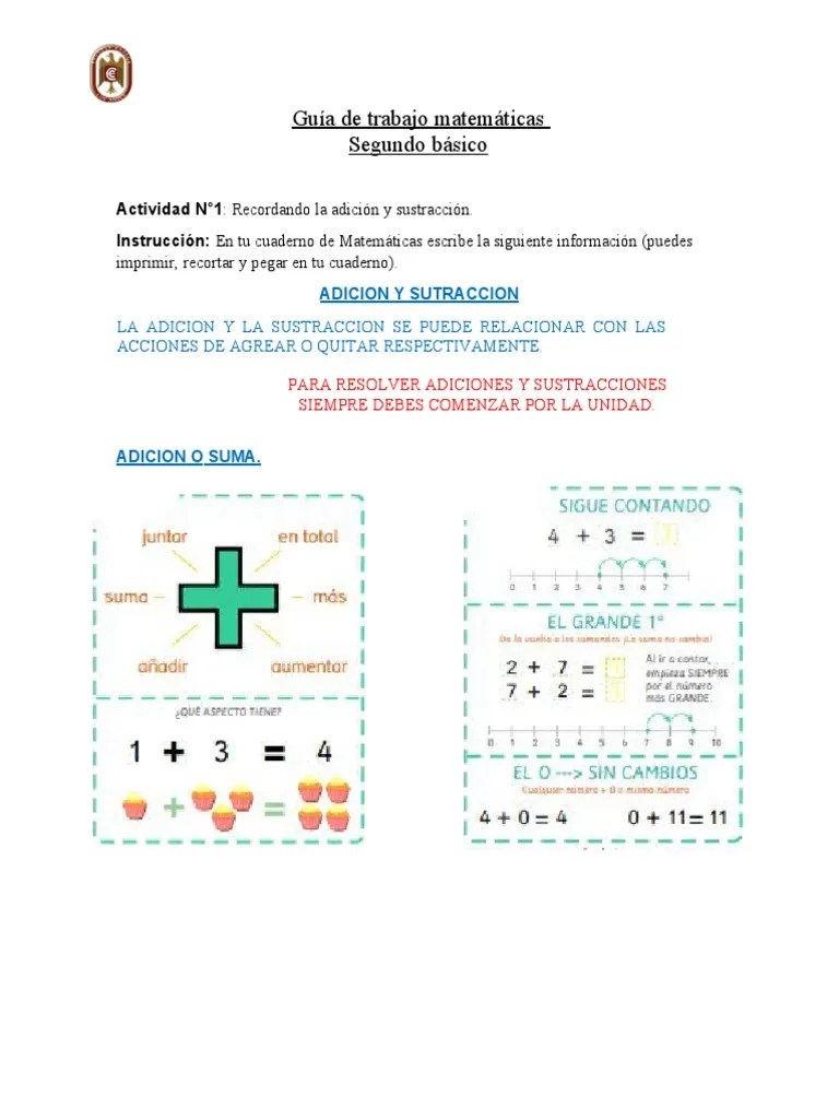 Guia De Matemática Representando Números Sumas Y Restas | PDF