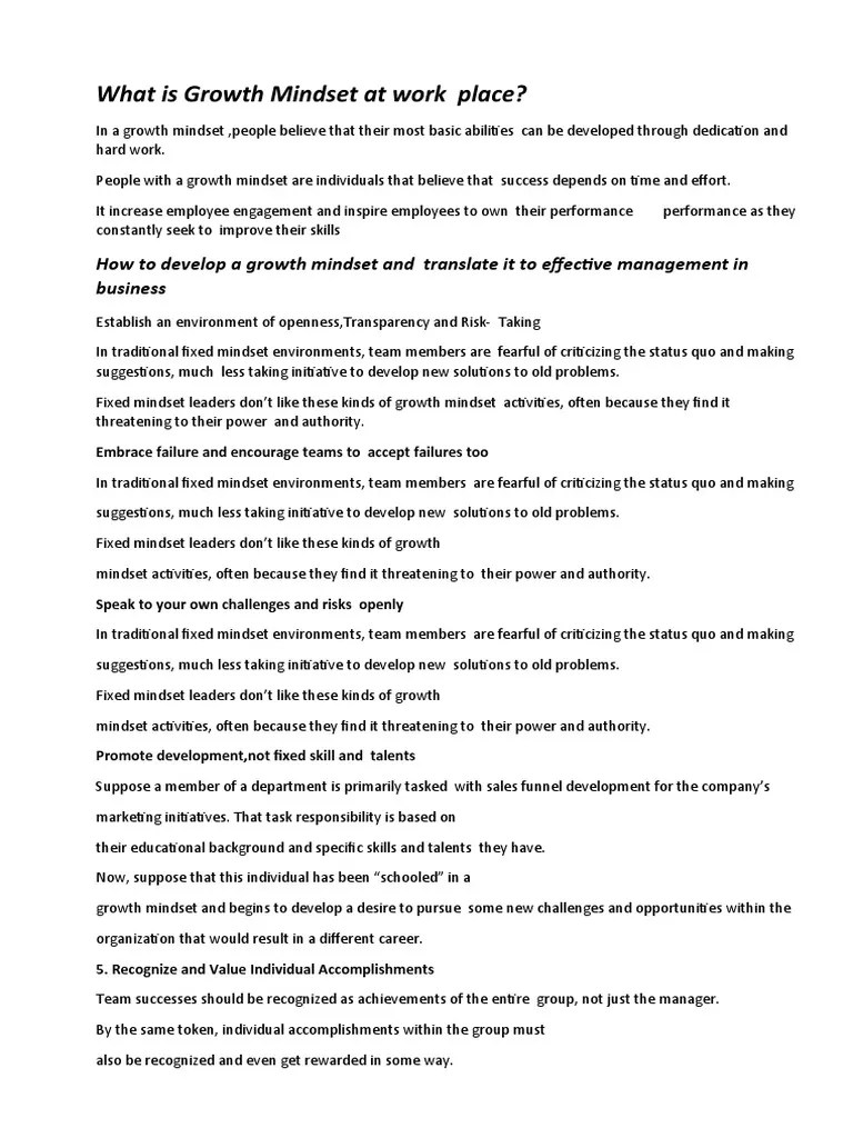 What Is Growth Mindset At Work Place | PDF | Mindset | Behavior ...