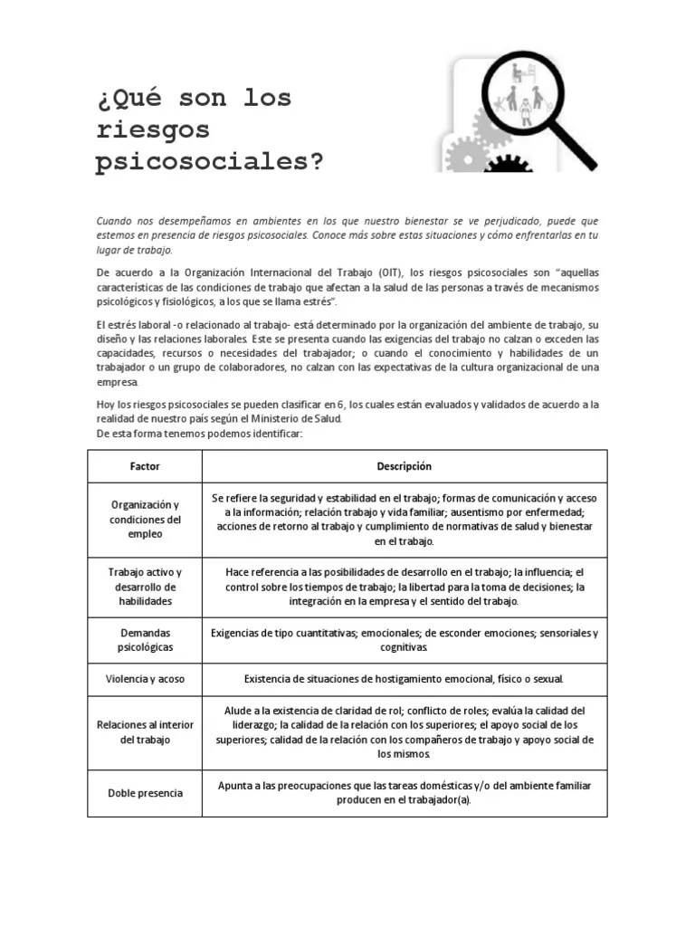 Riesgos Psicosociales Y Estres Laboral | PDF | Estrés (biología) | Las Emociones