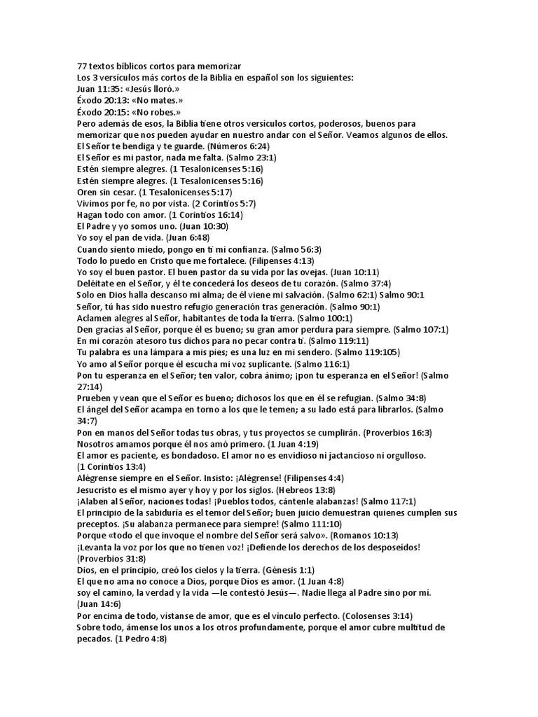 77 Textos Bíblicos Cortos Para Memorizar | PDF | Cristo (título) | Amor