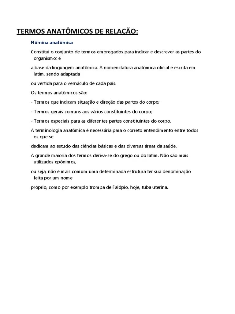 Termos Anatômicos De Relação | Download Grátis PDF | Anatomia | Corpo Humano