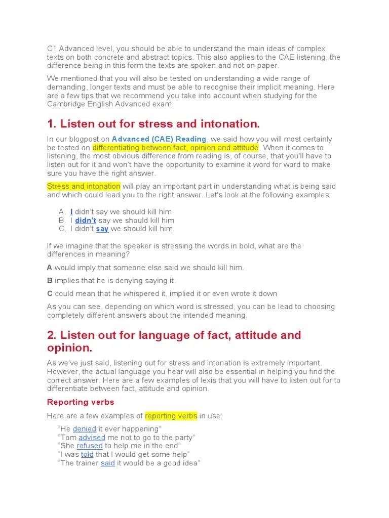 CAE Listening Tips | PDF | English Language | Verb