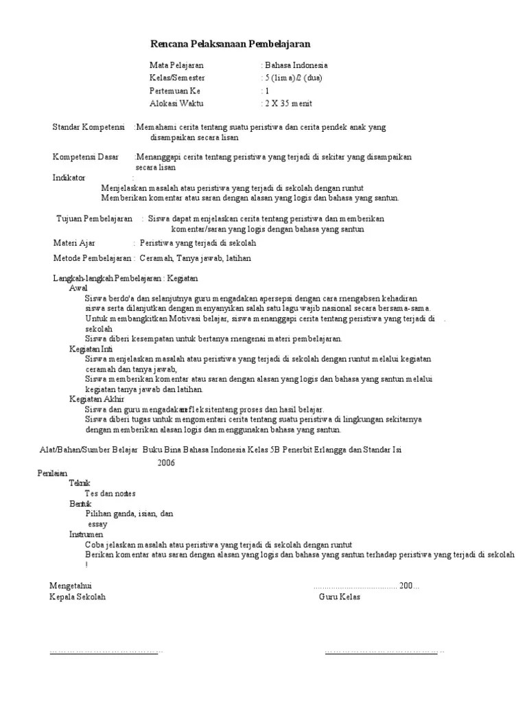 RPP Bahasa Indonesia Semester Genap Kelas 5 SD | PDF