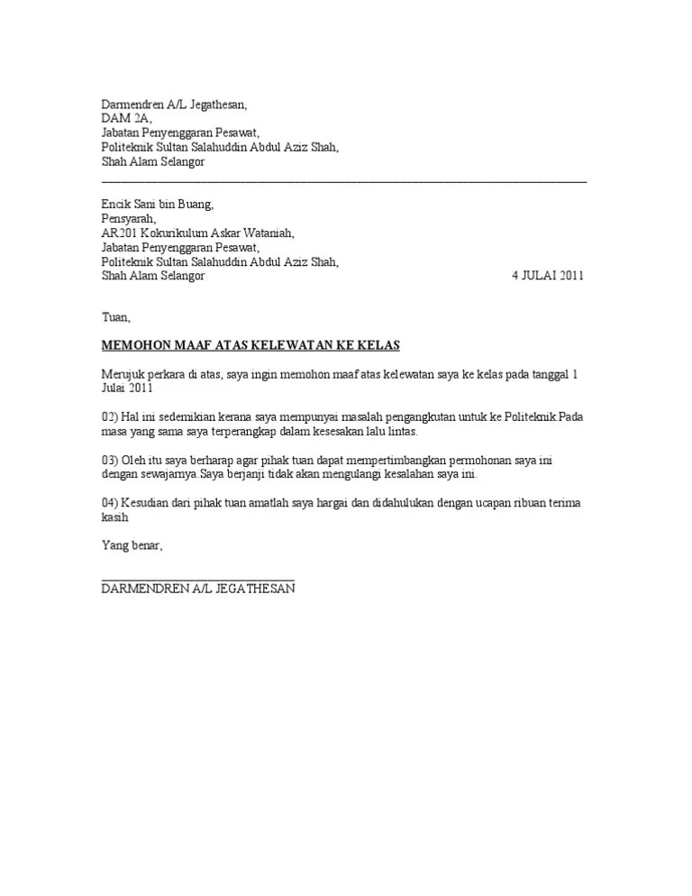 Surat rayuan memohon bersekolah semula. Surat Mohon Maaf Pdf