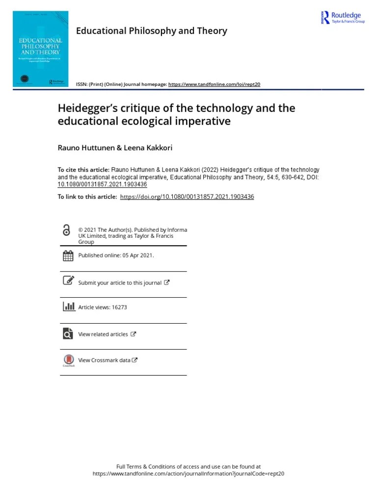 Heidegger S Critique Of The Technology And The Educational Ecological Imperative | PDF ...