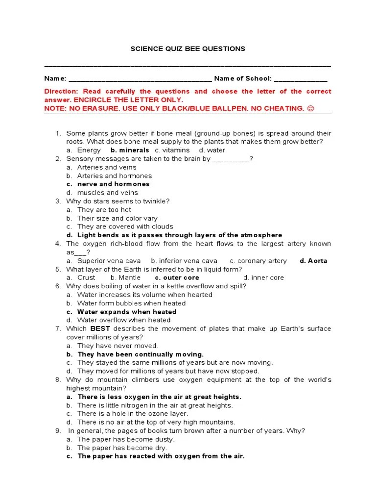 Science Quiz Bee | PDF | Atmosphere Of Earth | Earth