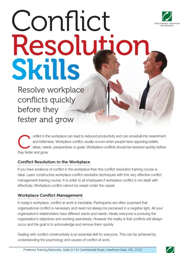 Conflict Resolution Skills | PDF | Conflict Resolution | Psychological ...
