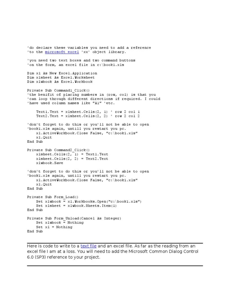 Vb6 Excel | PDF | Microsoft Excel | Computer Programming