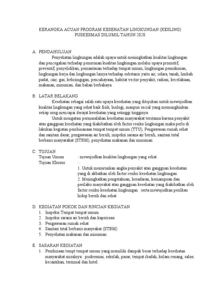 Kerangka Acuan Program Kesehatan Lingkungan | PDF