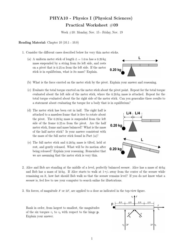 Worksheet 09 | PDF | Force | Torque