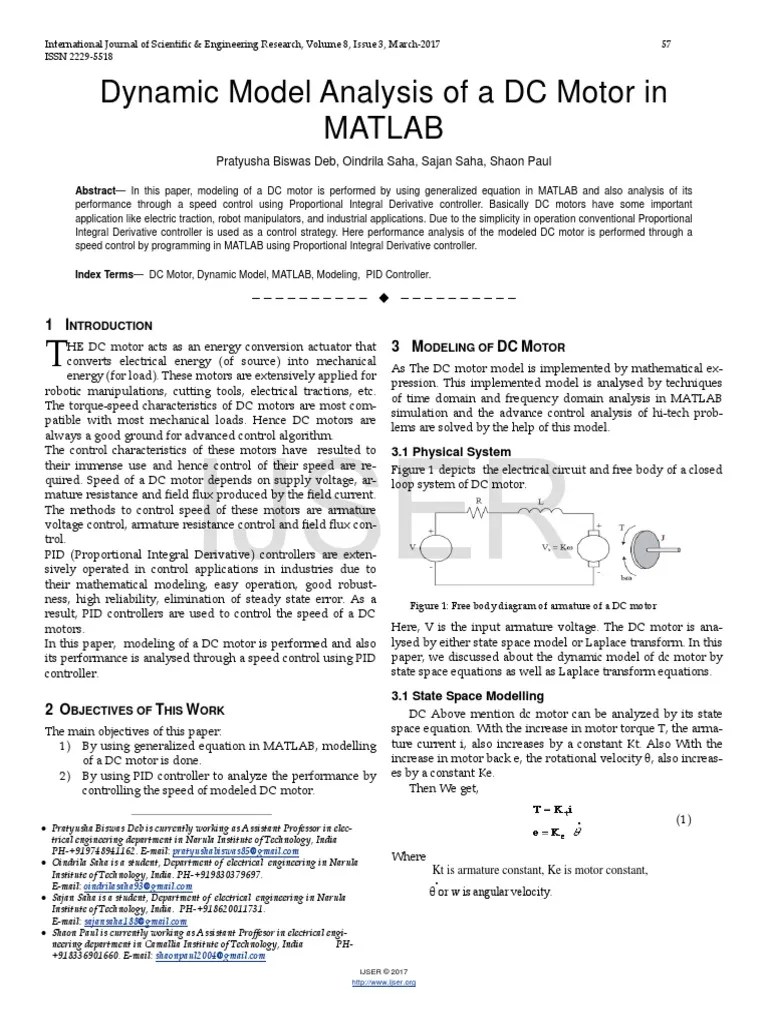 Dynamic Model Analysis Of A DC Motor In MATLAB | PDF | Control Theory ...
