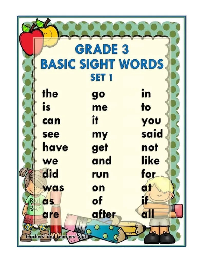 Basic Sight Words Grade 3 | PDF