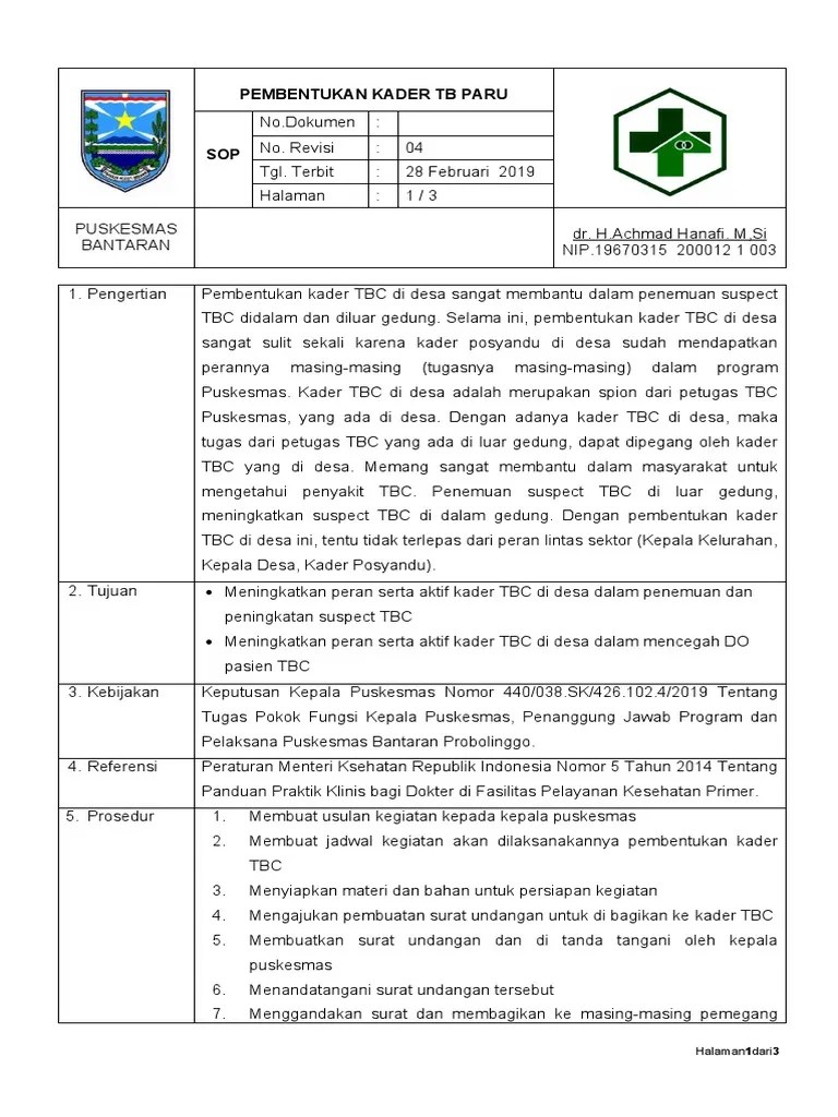 MENINGKATKAN PERAN KADER TB DI DESA MELALUI PEMBENTUKAN KADER TB BARU | PDF
