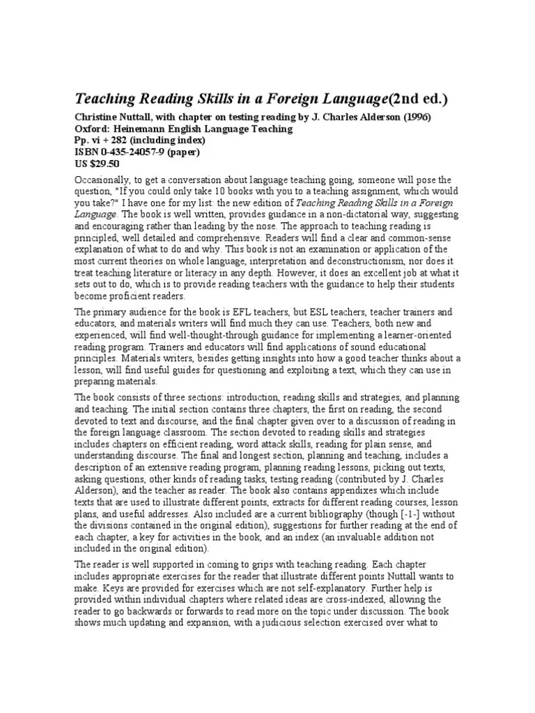 Teach Child How To Read: Teaching Reading Skills In A Foreign Language Pdf Nuttall