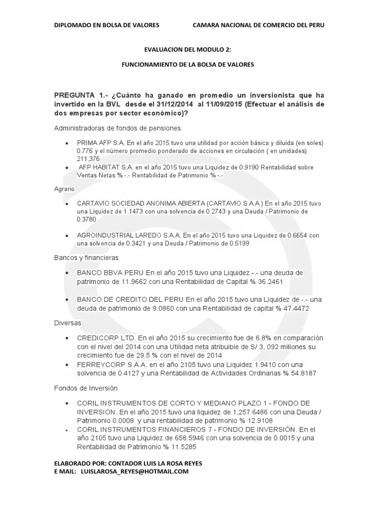 Evaluacion Del Modulo 2 | Descargar Gratis PDF | Compartir (Finanzas ...