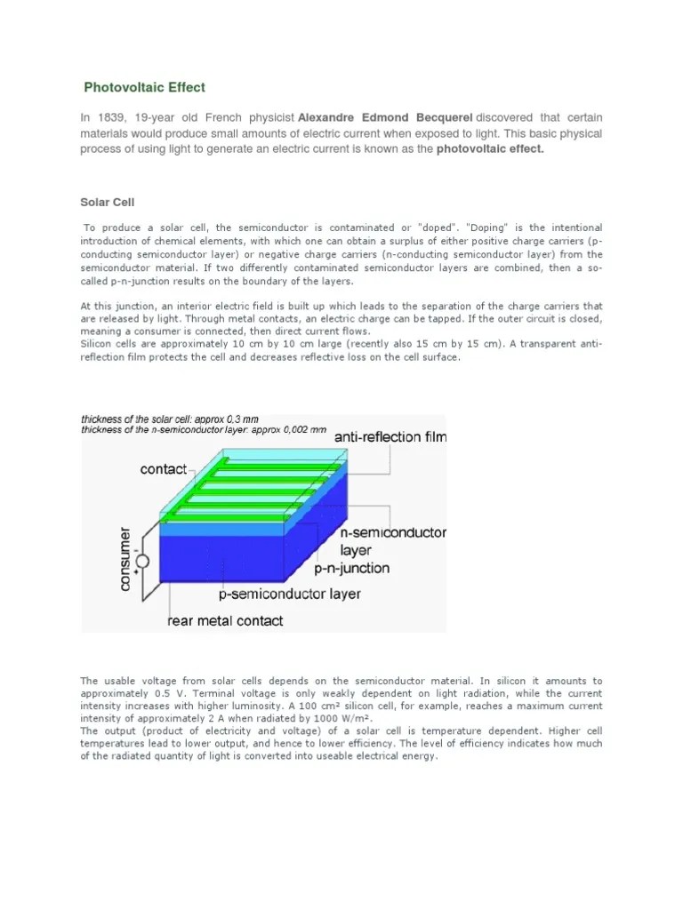 Photovoltaic Effect: Solar Cell | PDF | Photovoltaics | Solar Cell