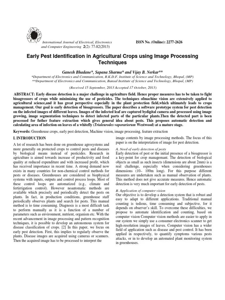 Early Pest Identification In Agricultural Crops Using Image Processing ...