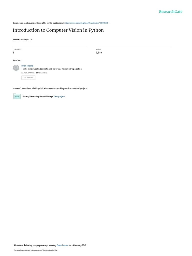 Introduction To Computer Vision In Python Article | PDF | Python ...