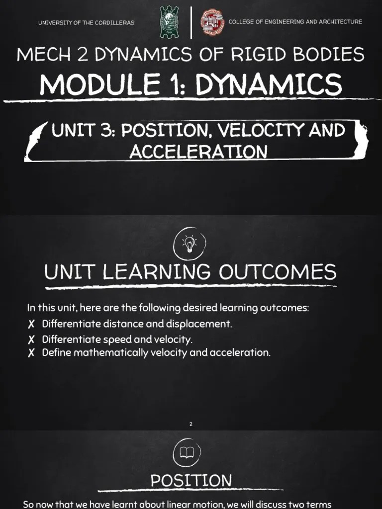 Mech 2 Module 1 Unit 3 (Position, Velocity And Acceleration) | PDF | Velocity | Acceleration