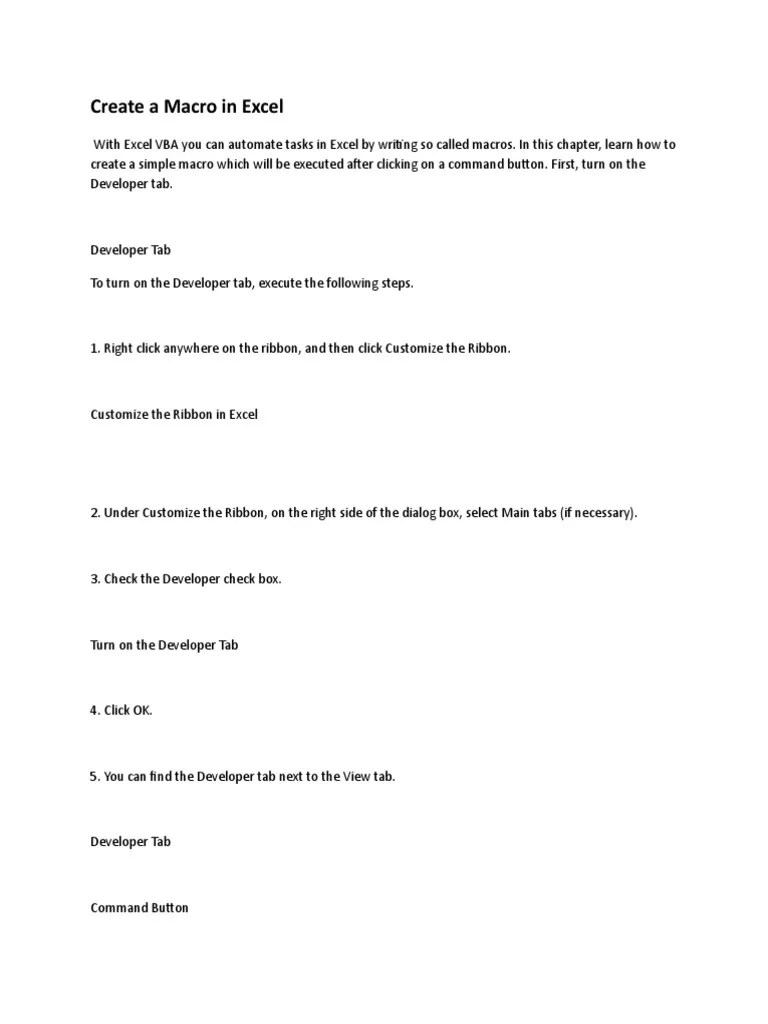 Create A Macro In Excel | PDF