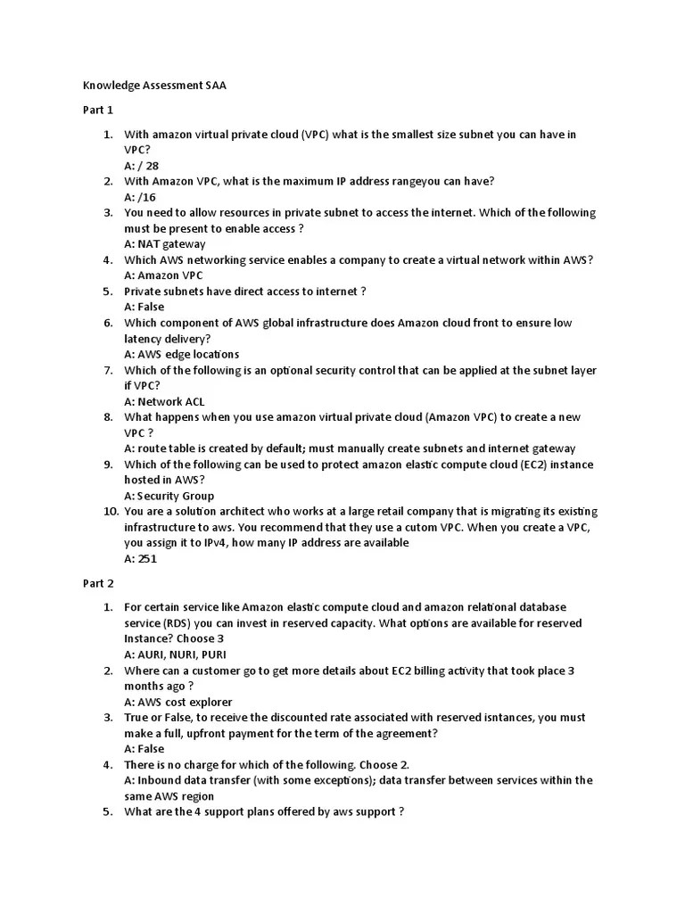 Knowledge Assessment SAA | PDF | Amazon Web Services | Cloud Computing