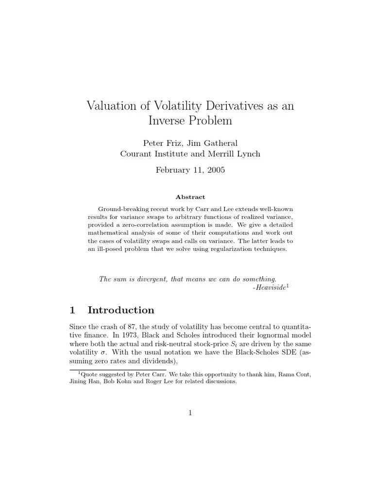 2-Valuation Of Volatility Derivatives As An Inverse Problem | PDF ...