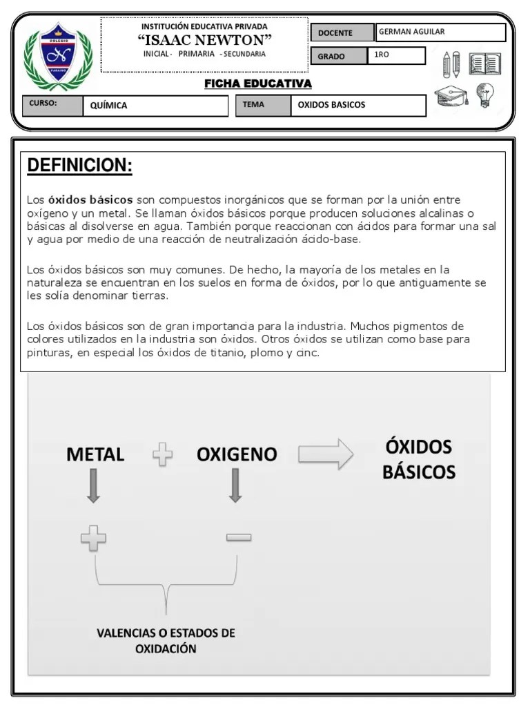 Ficha, 1ERO QUI, SEMANA3, OXIDOS BASICOS | PDF