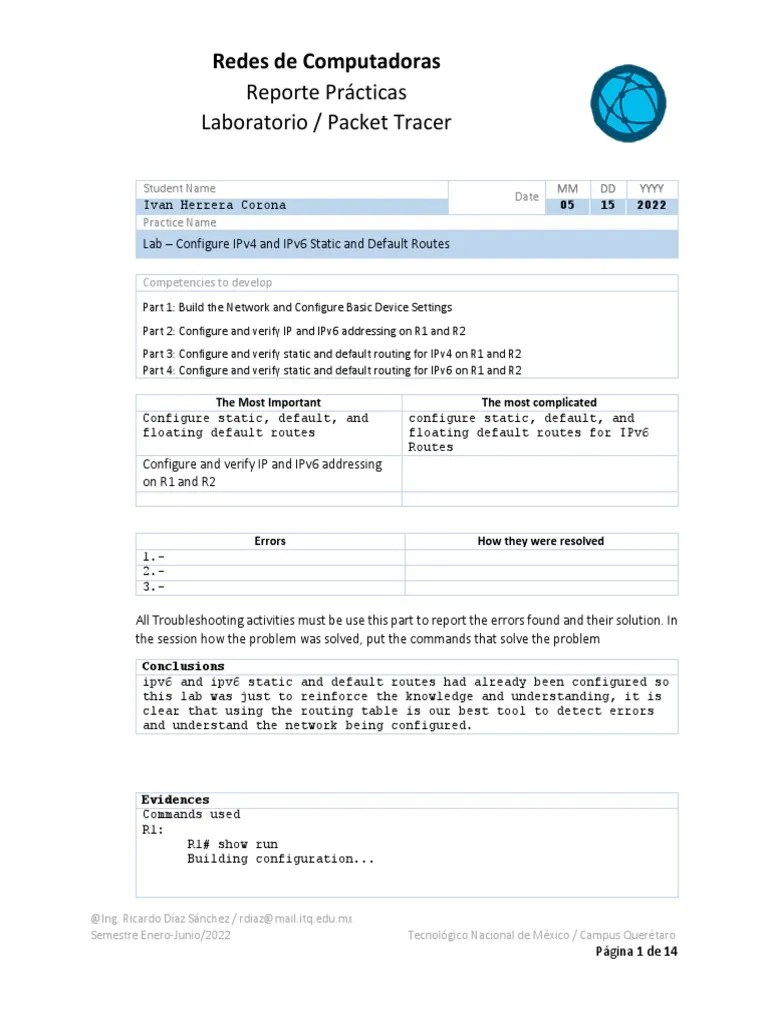 15.6.2-Lab - Configure IPv4 And IPv6 Static And Default Routes-Herrera ...