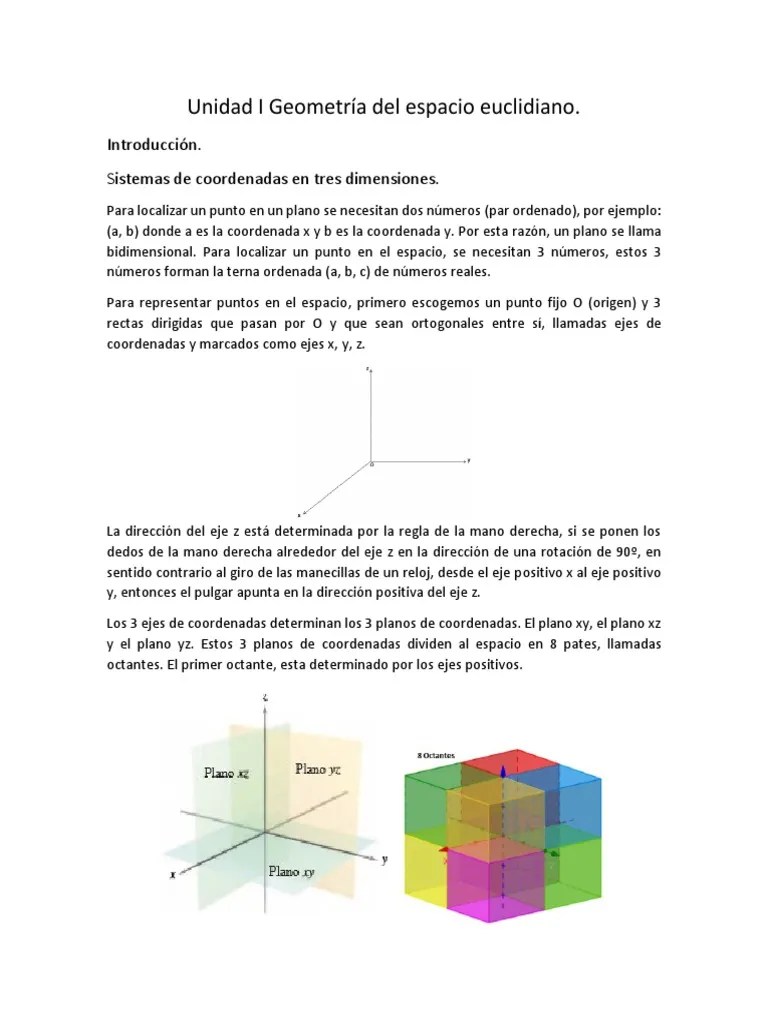 Calculo Vectorial. Geometría Del Espacio Euclidiano. | PDF | Sistema Coordinado | Geometria Plana)