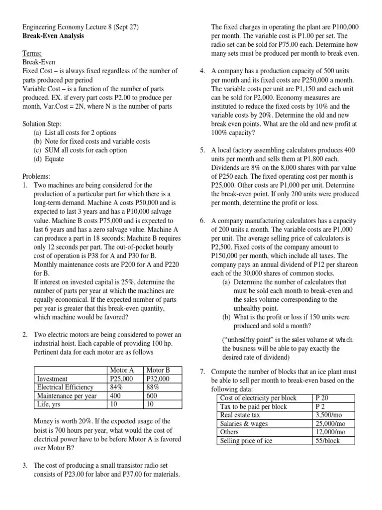 Engineering Economics - Break Even Part 1 | PDF | Economies | Business Economics