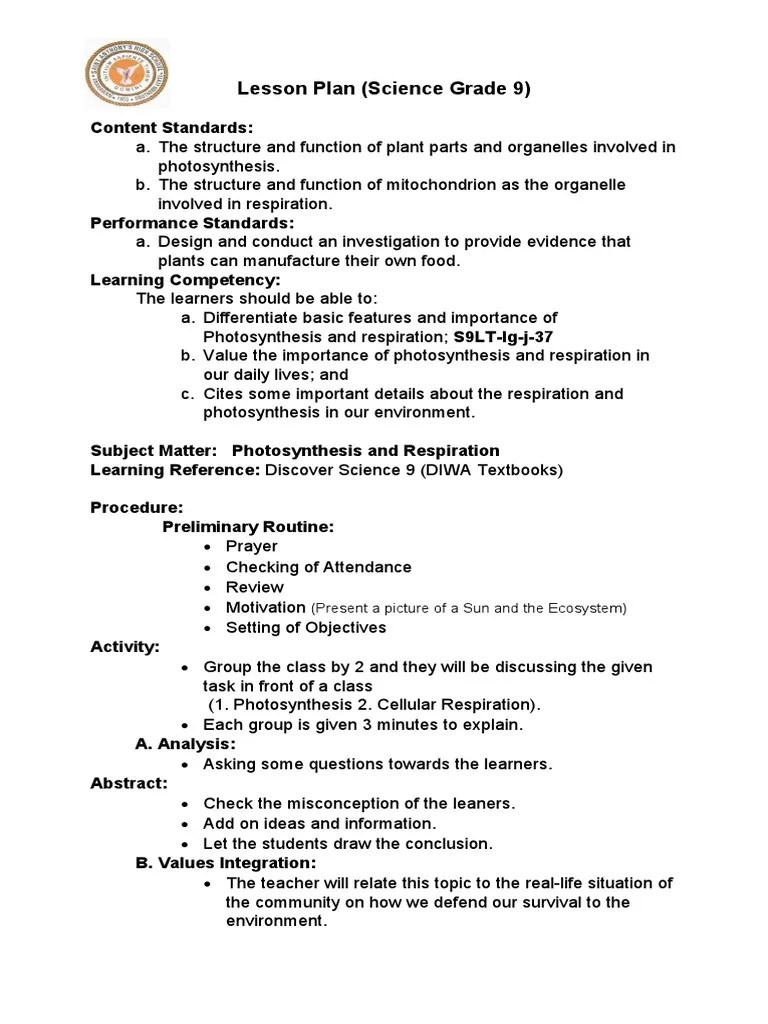 Lesson Plan 4 (Science 9) | PDF | Learning | Lesson Plan