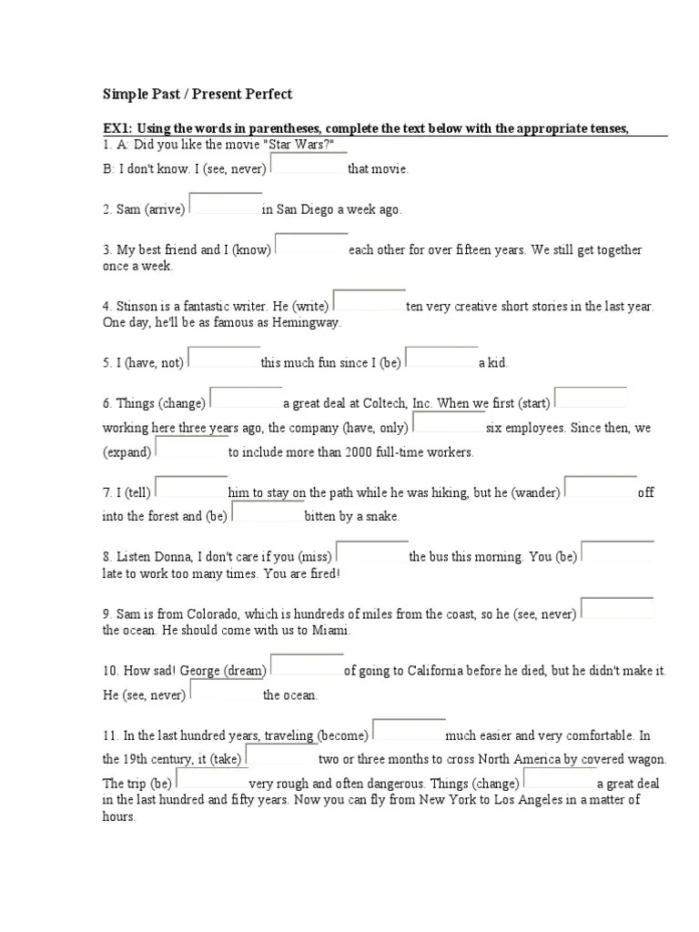 11 Exercises On Past Simple Present Perfect | PDF | Linguistics | Grammar