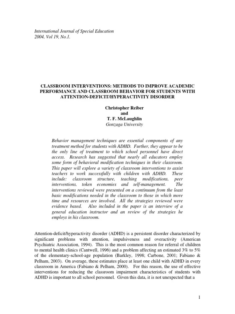 Classroom Interventions - Methods To Improve Academic Performance And Classroom Behavior For ...