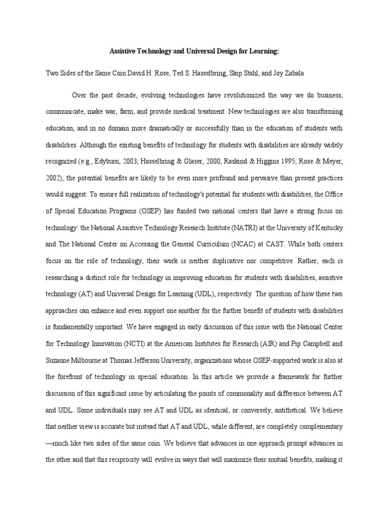 Assistive Technology And Universal Design For Learning | PDF | Behavior Modification | Cognition