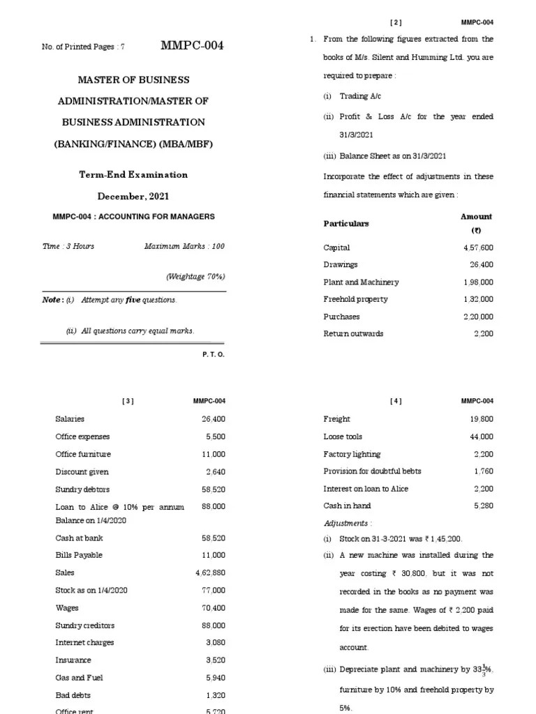 MMPC-004 Accounting For Managers | PDF | Banks | Debt
