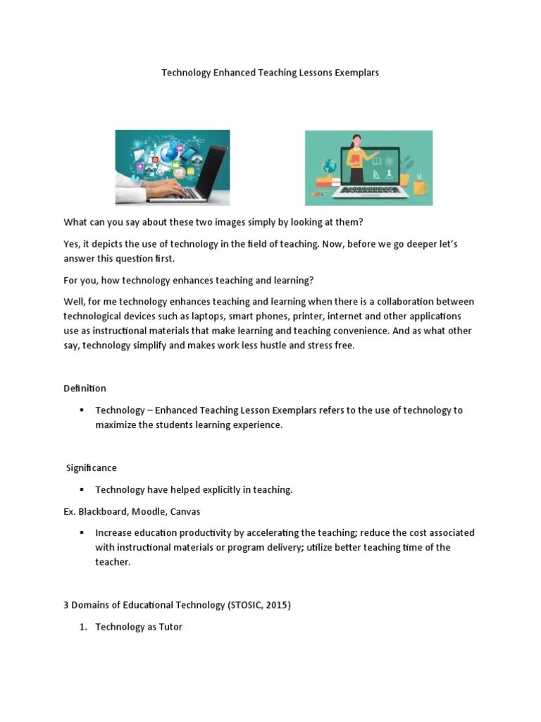 Technology Enhanced Teaching Lessons Exemplars | PDF | Teaching Method ...