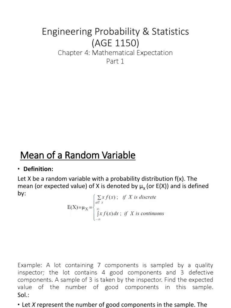 Chapter 4 Mathematical Expectation - Part 1 0 | PDF | Variance ...