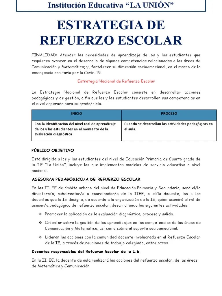 Plan De Refuerzo | PDF | Pedagogía | Evaluación