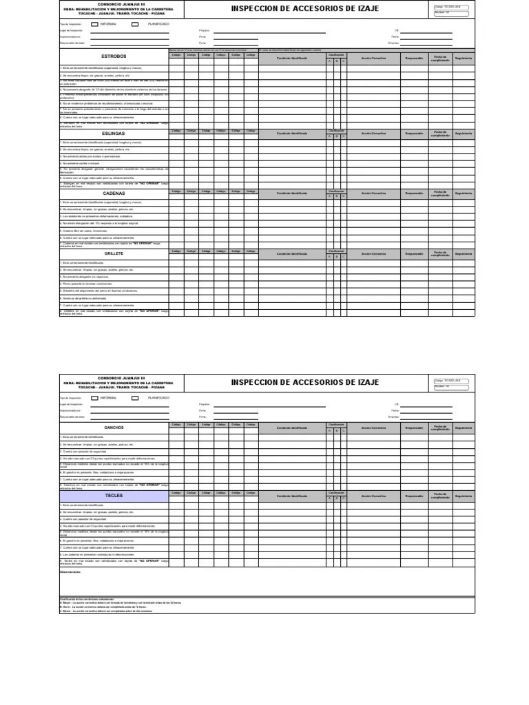 Inspección De Accesorios Izaje | PDF | Tornillo | Materiales