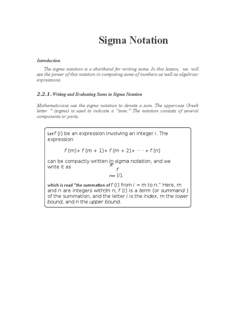 Sigma Notation | PDF | Summation | Mathematical Analysis
