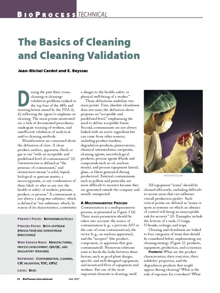 Basics Of Cleaning & Cleaning Validation | PDF | Verification And Validation | Total Organic Carbon