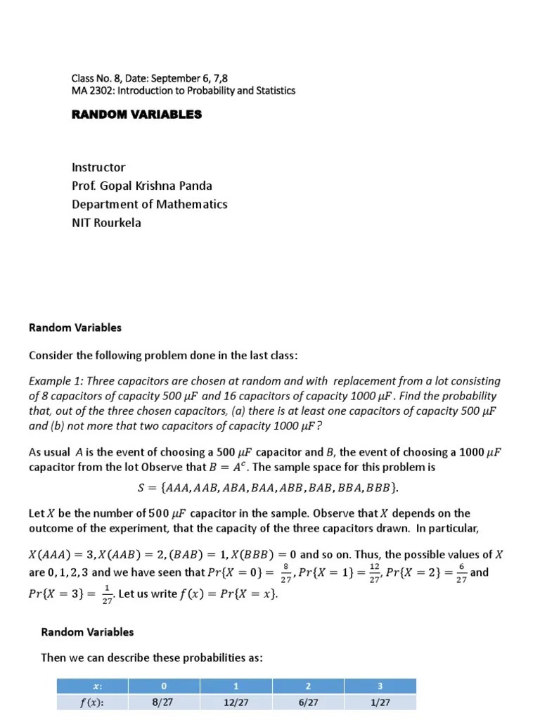 Random Variables | PDF | Probability Distribution | Probability Density ...