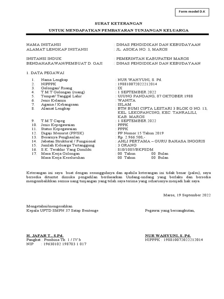 Format KP4 PPPK GURU | PDF