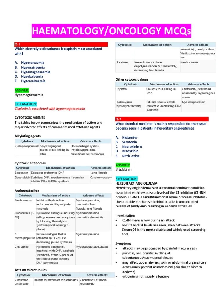 Haematology-Oncology Mcqs | PDF | Multiple Myeloma | Chemotherapy