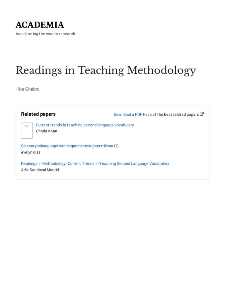 Readings In Methodology Articles On The Teaching Of English As A Foreign Language-with-cover ...