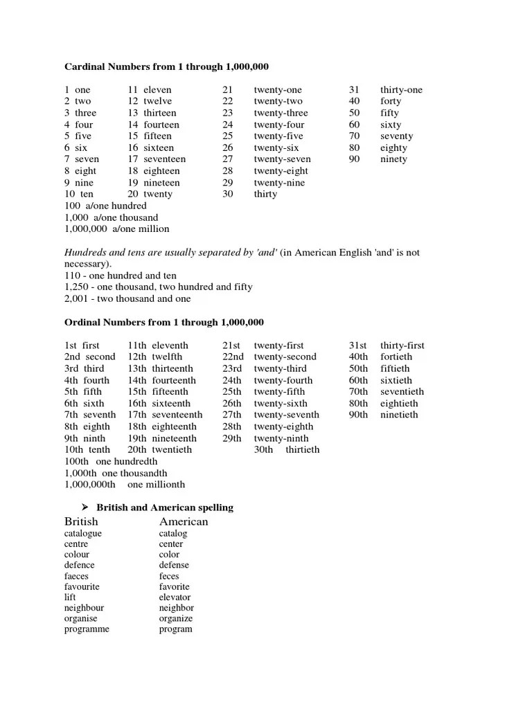 Cardinal And Ordinal Numbers. | PDF